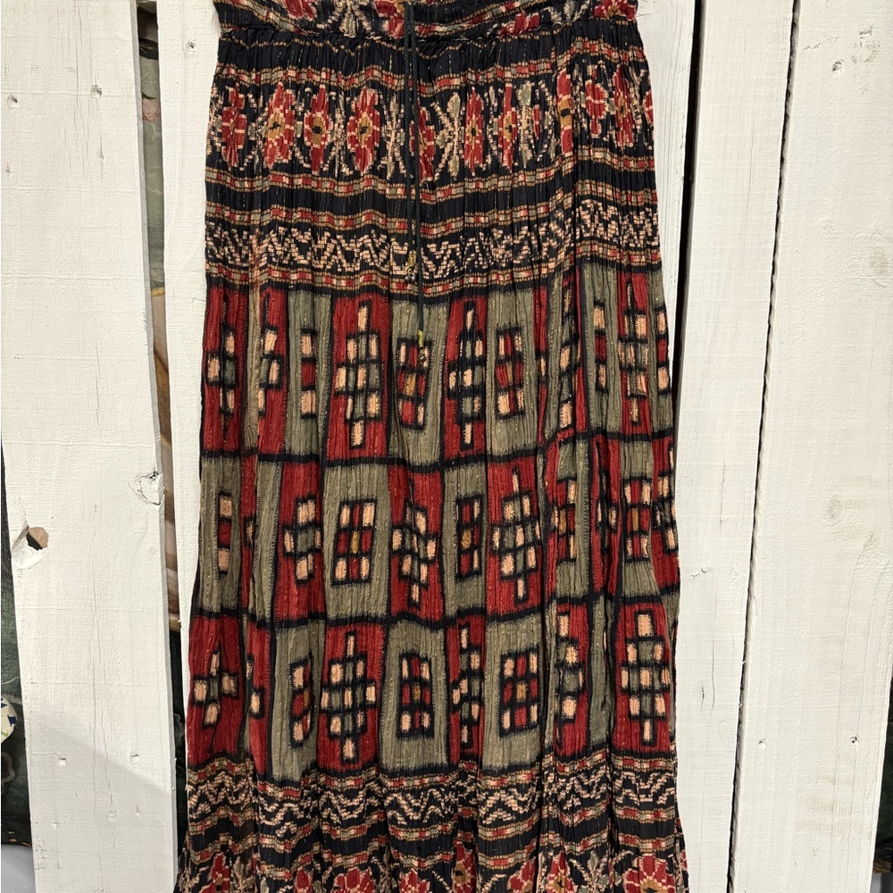 Bohemian Patterned Skirt Revue brand Red black Gypsy maxi tie bell